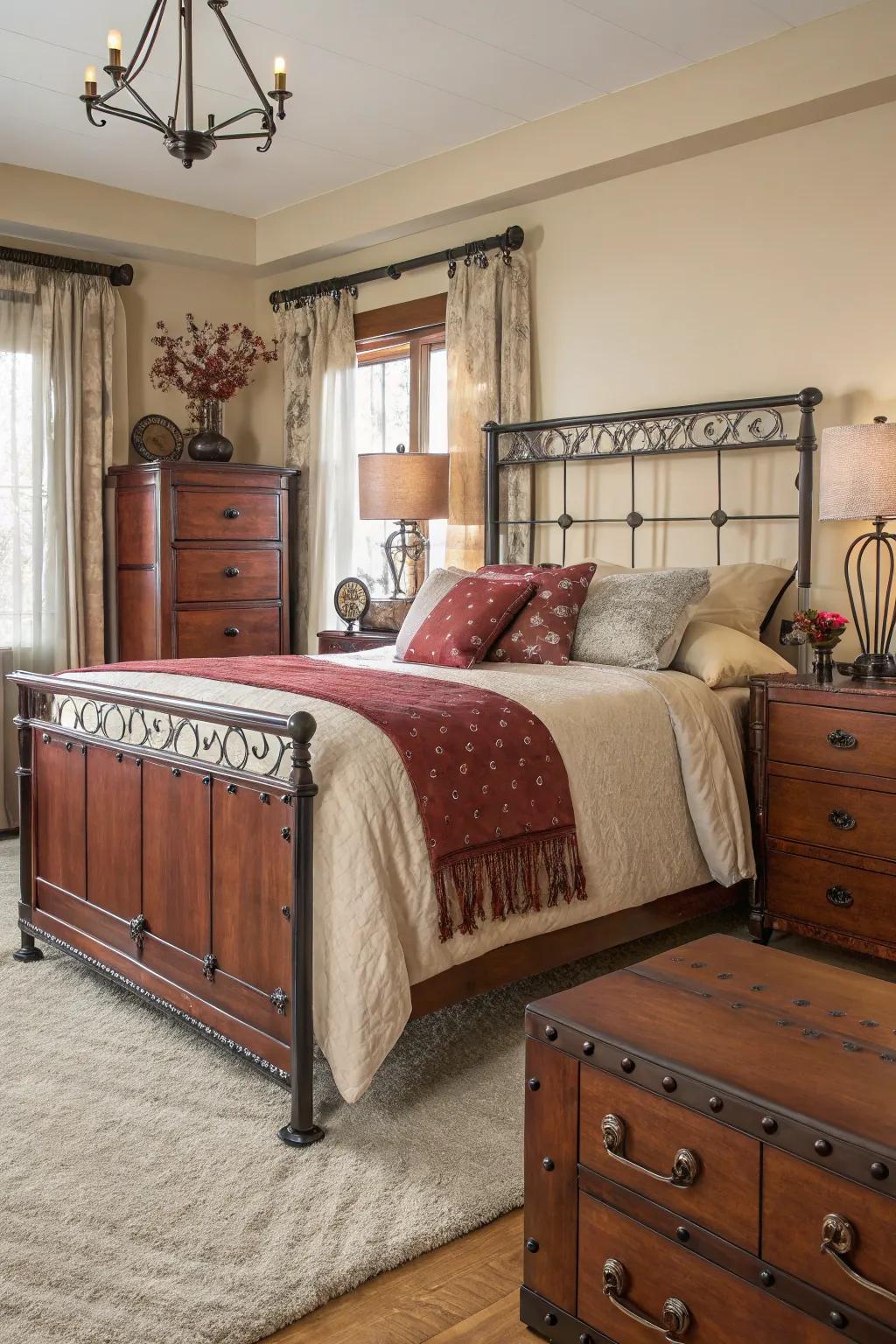 Metal highlights injecting a modern inflection into maple wood furniture.