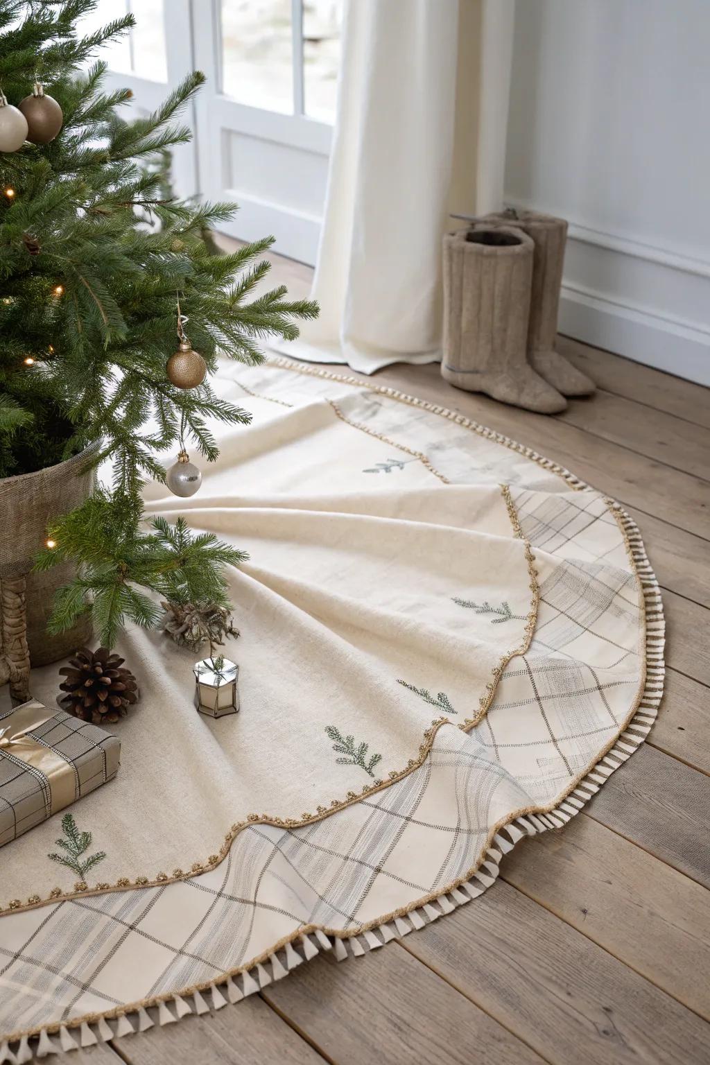 Elevate your holiday decor with a handcrafted Christmas fir skirt that amalgamates minimalist elegance and boho allure.
