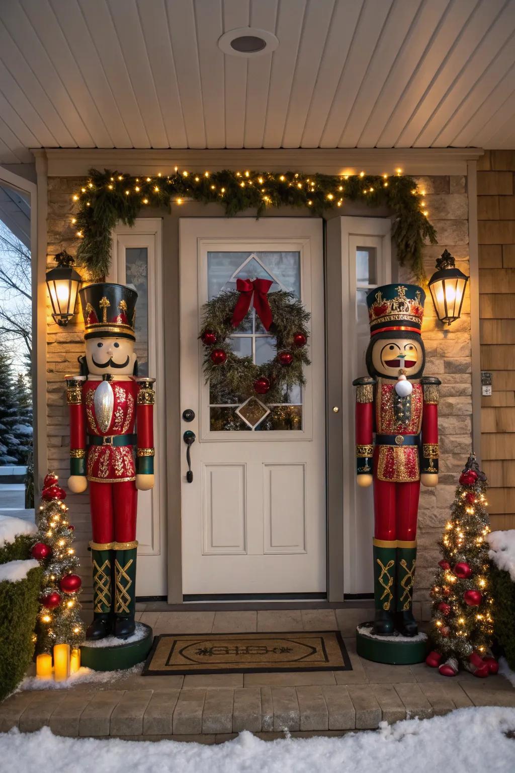 Nutcracker numbers stand guard at this joyful entrance.