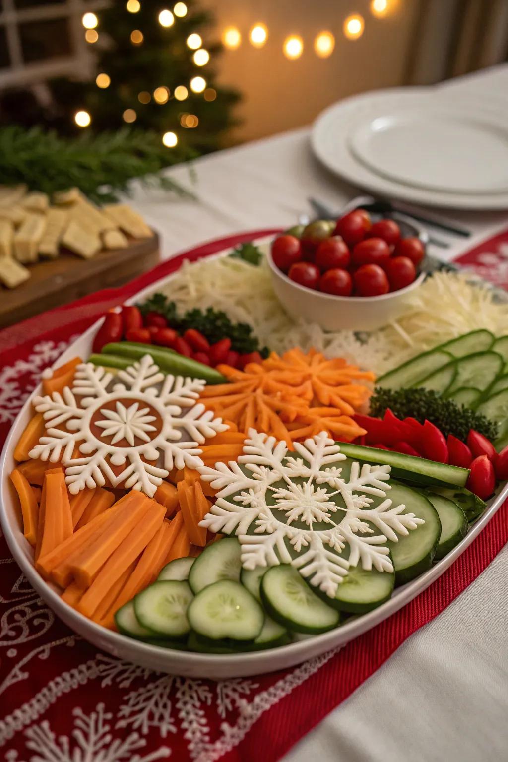 Intricate snowflake veggie motifs for a hint of sophistication.