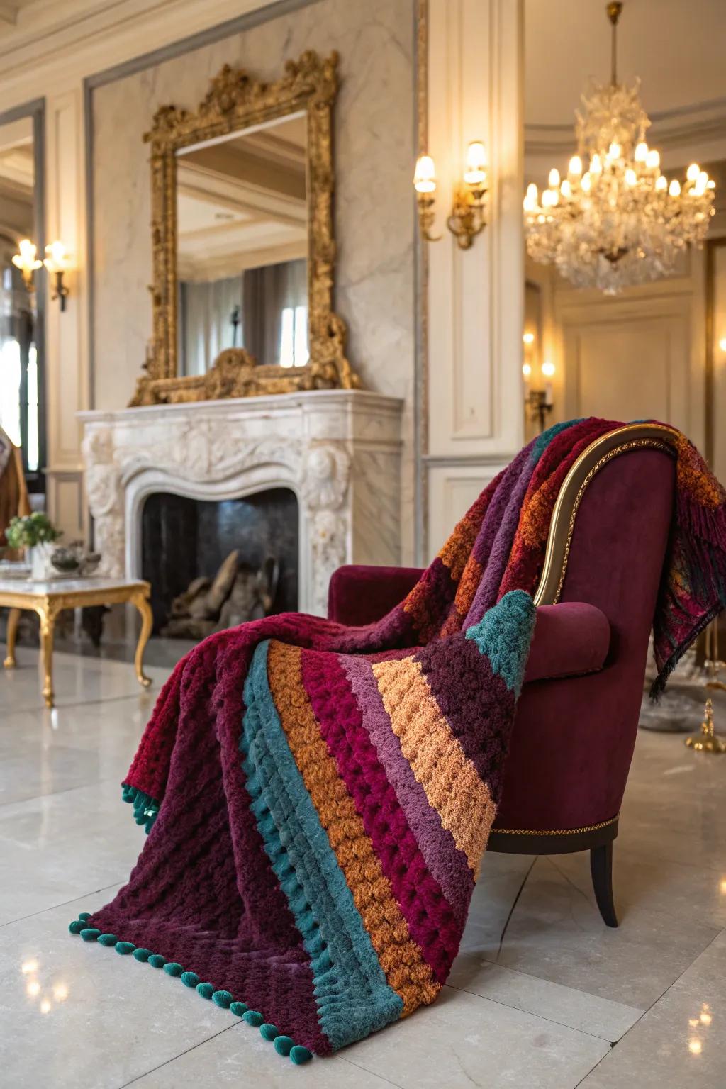 Gemstone shades contribute grandeur and luxury.