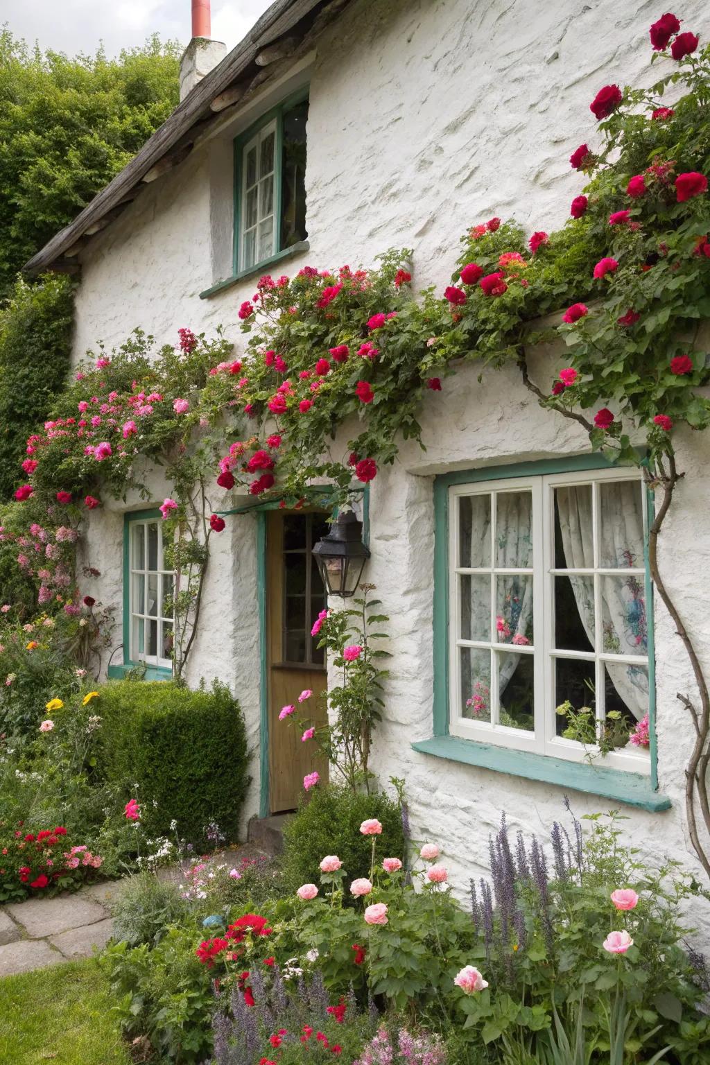 Highlight your home’s charm using roses around windows.