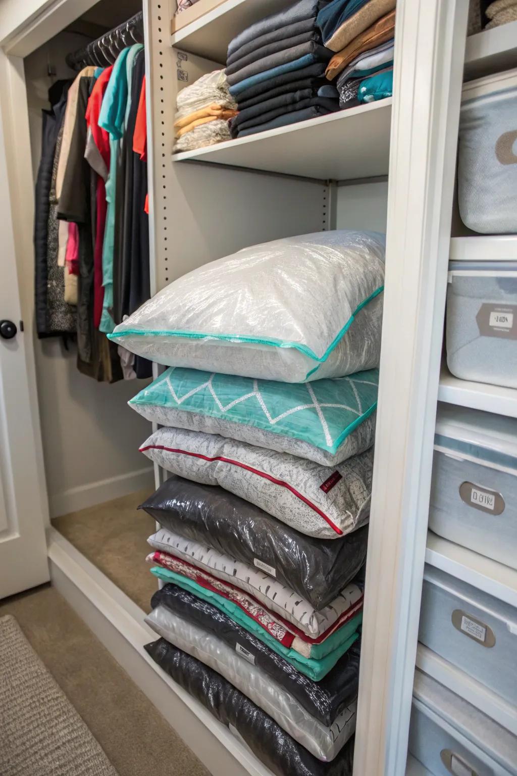 Vacuum storage bags compress and organize bulky items efficiently.
