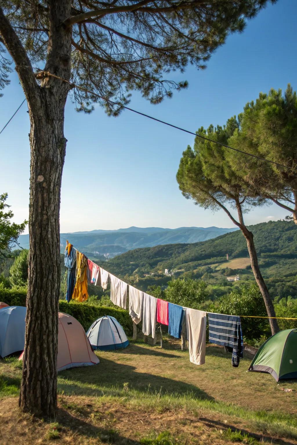 A clothesline for travel is great for camping trips.