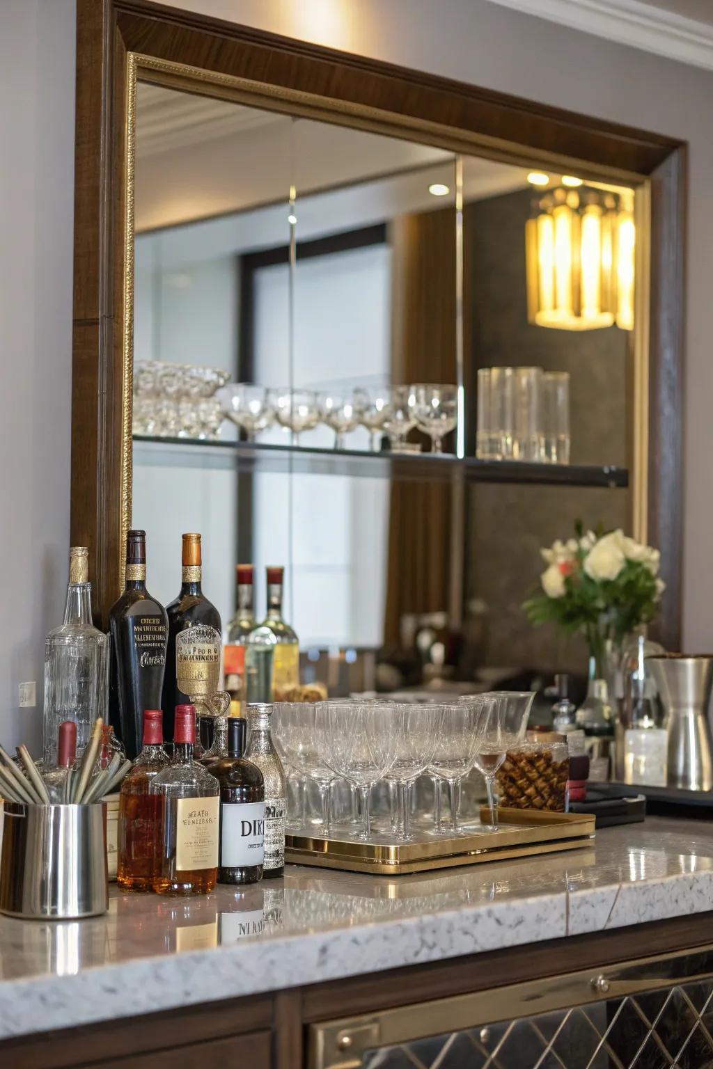 Mirrors inject depth and elegance into every bar design.