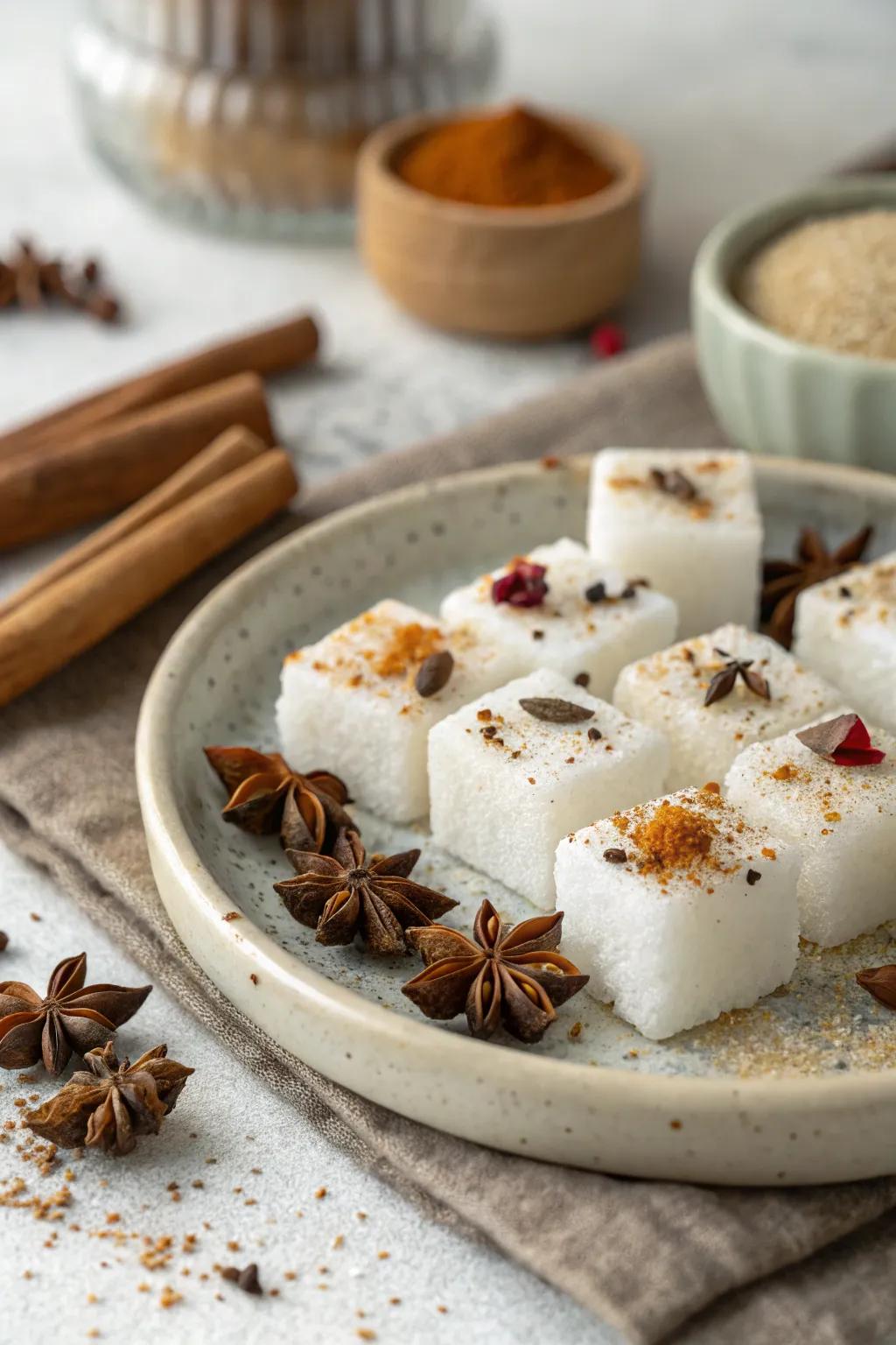 Enhance your coffee with delightful artisan sugar pieces.