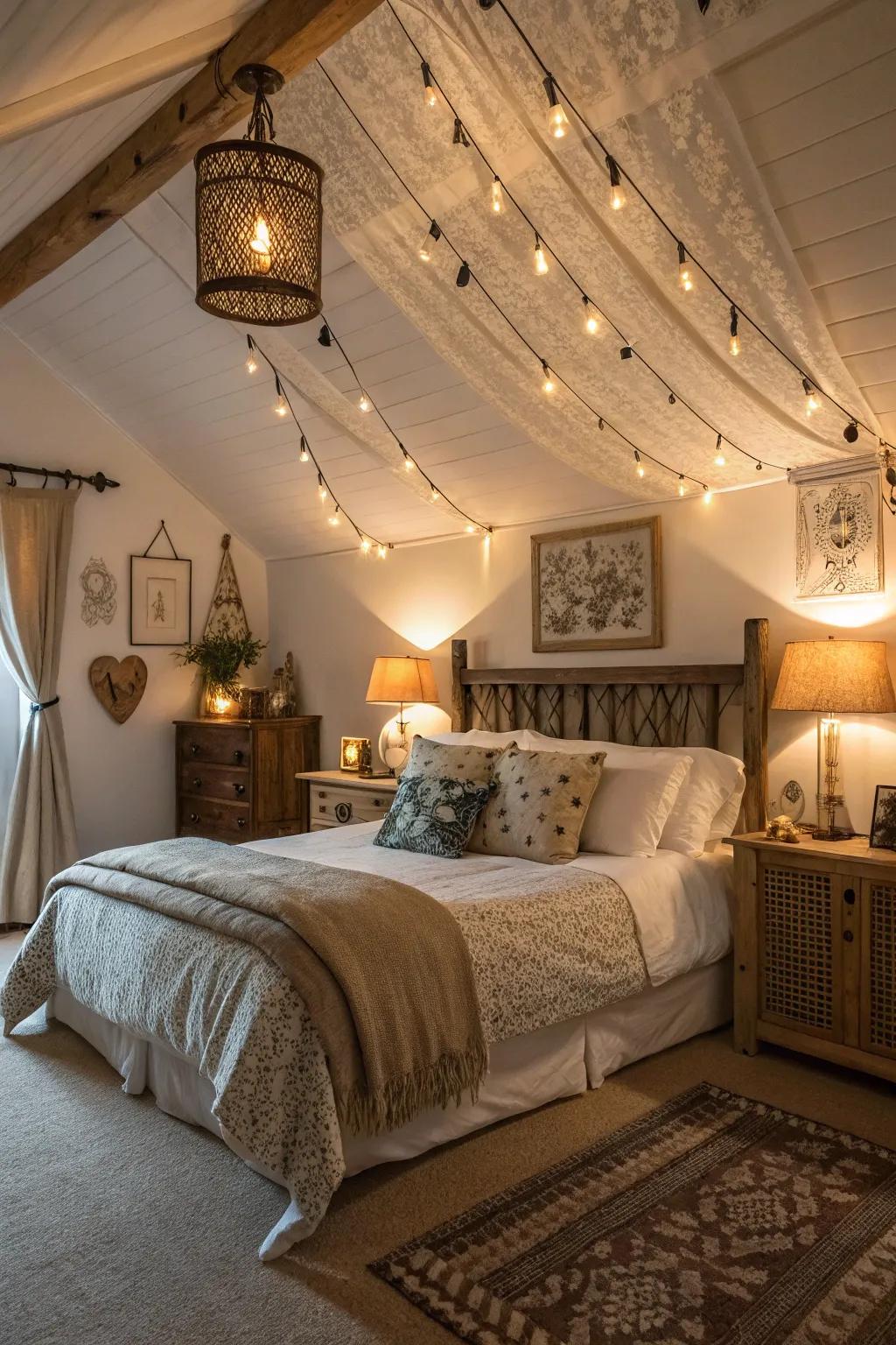 Layered illumination injects depth and mood into this bedroom.