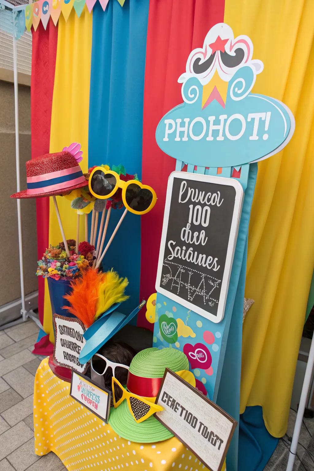 A lively photo booth capturing joyful party moments.