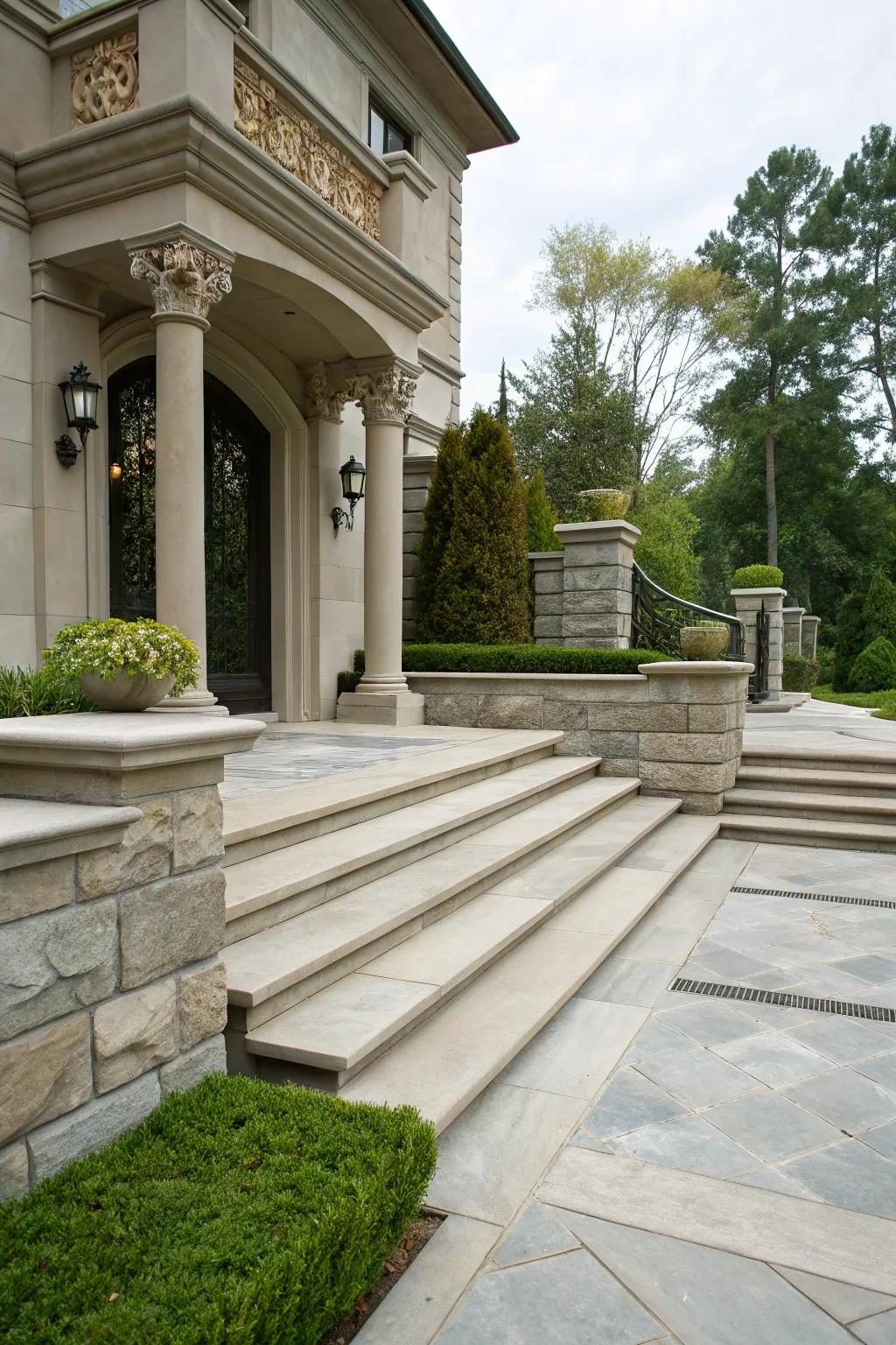 Pairing concrete with stone for a polished appearance.