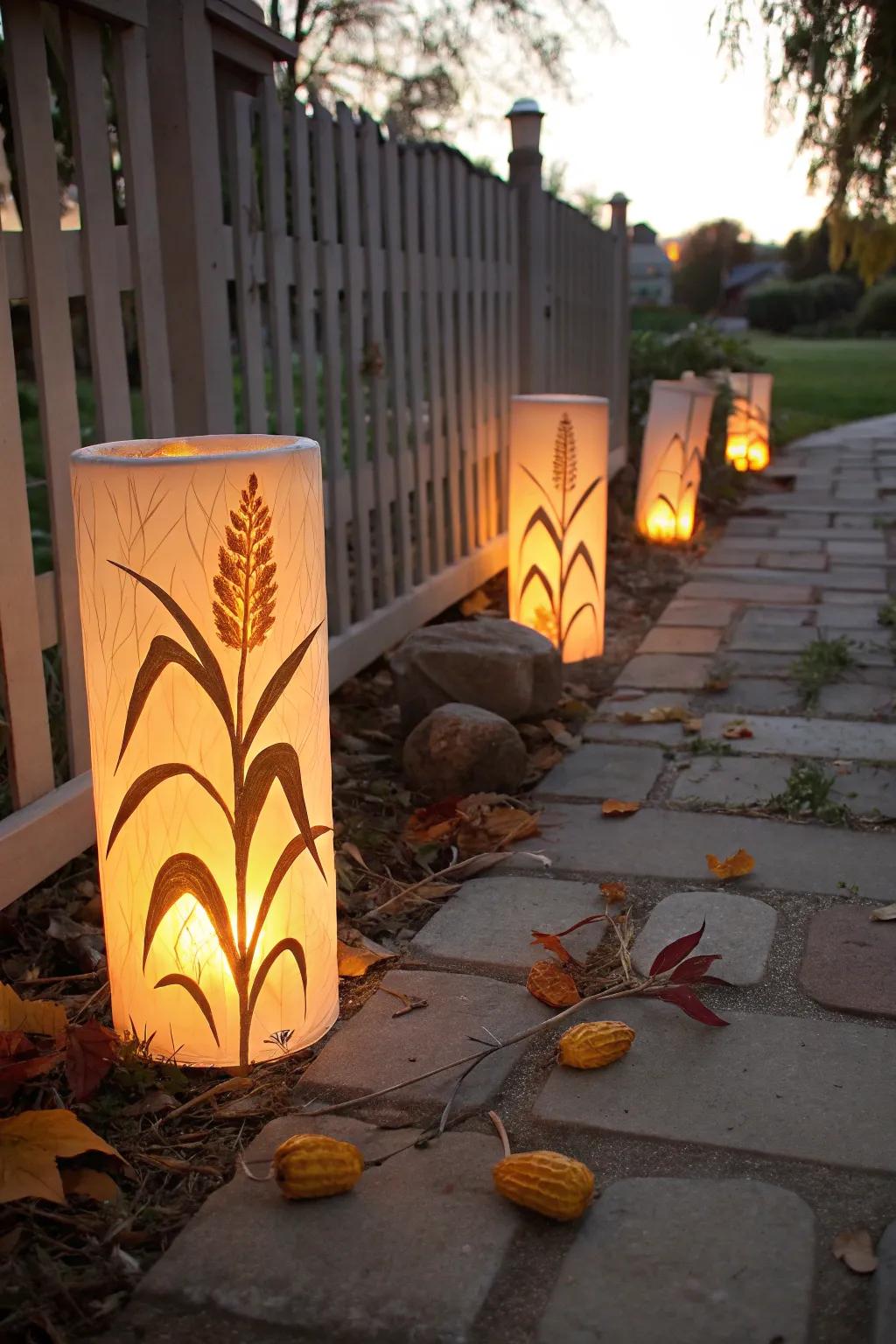 Incorporate a warm radiance to your fall evenings with corn stalk nightlights.