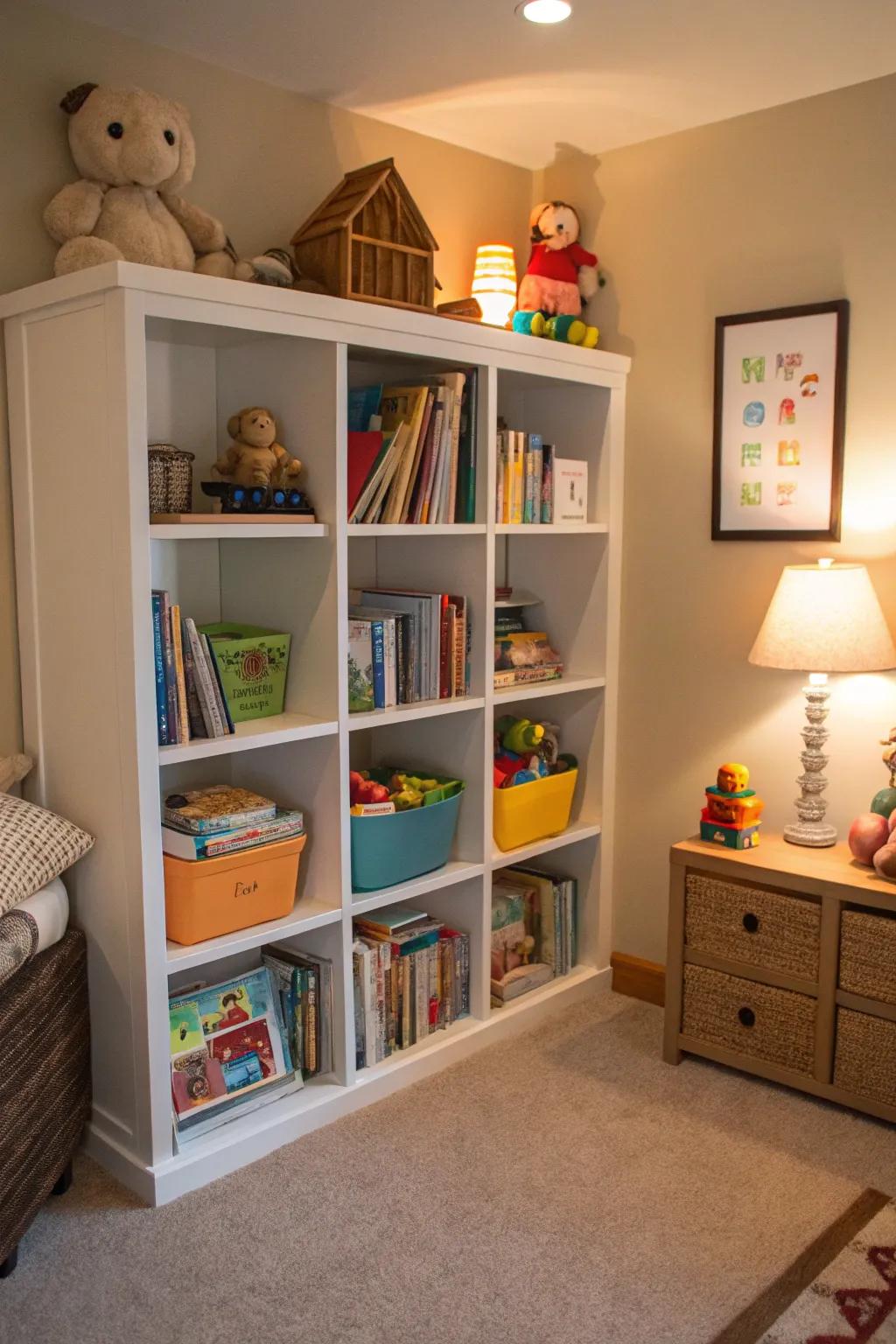 Corner shelves simplify organizing kids' spaces in a fun way.