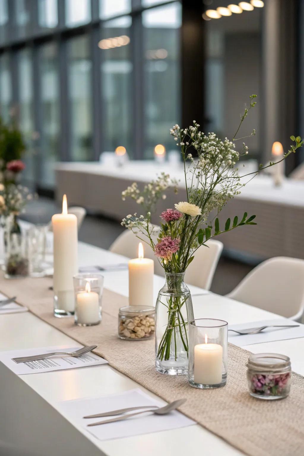 Minimalist charm through straightforward and graceful centerpiece designs.