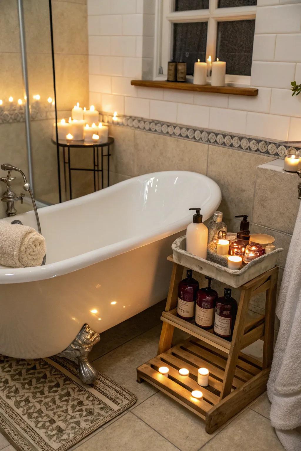 A footed tub that encourages lavish relaxation.