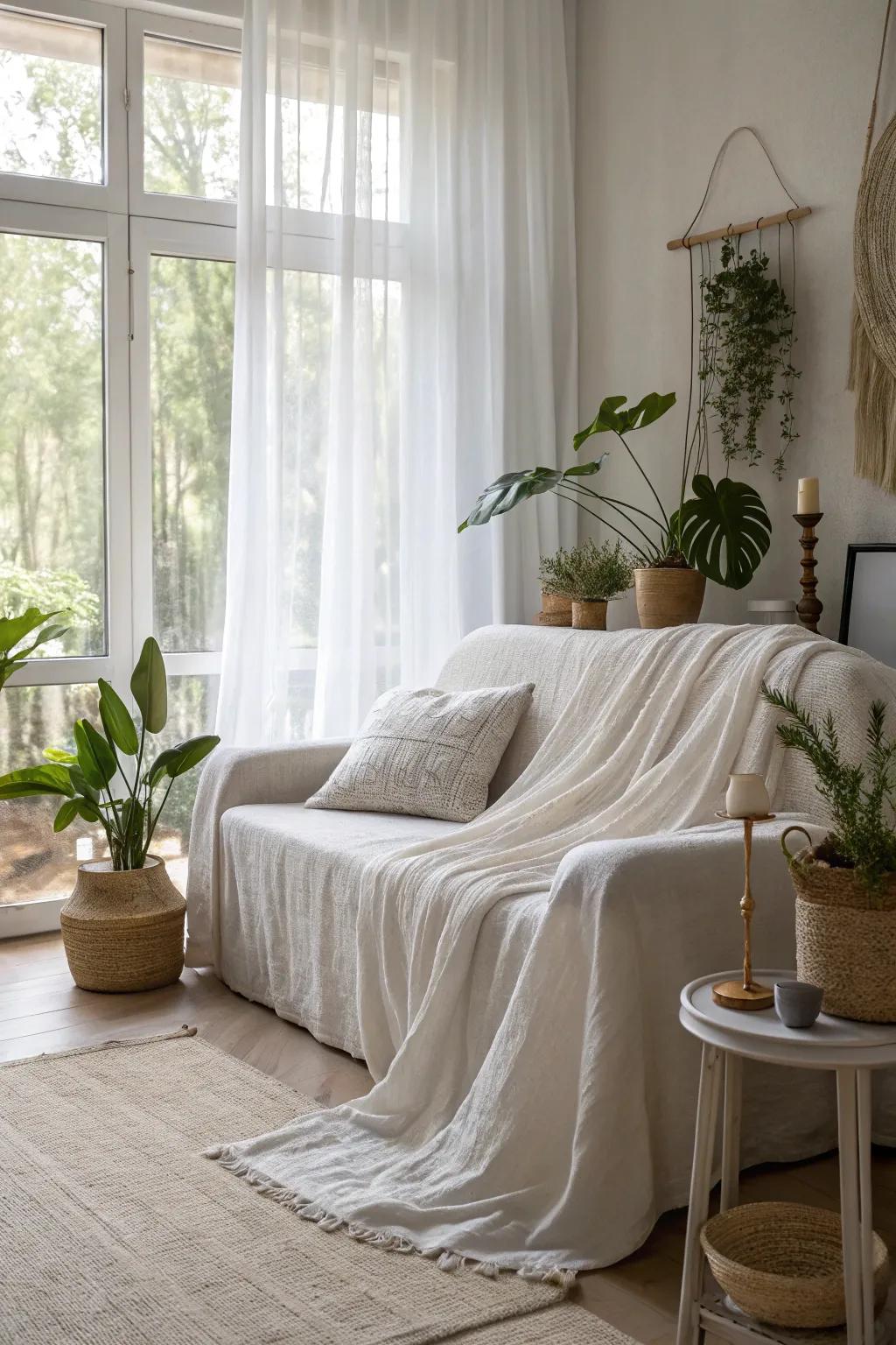 Lightweight textiles contribute an element of elegance and airiness to your couch.