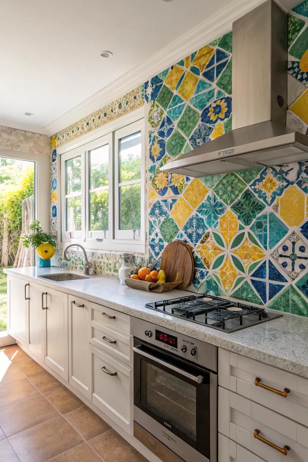 Colorful mosaics introduce vibrant energy and charm to kitchen spaces.