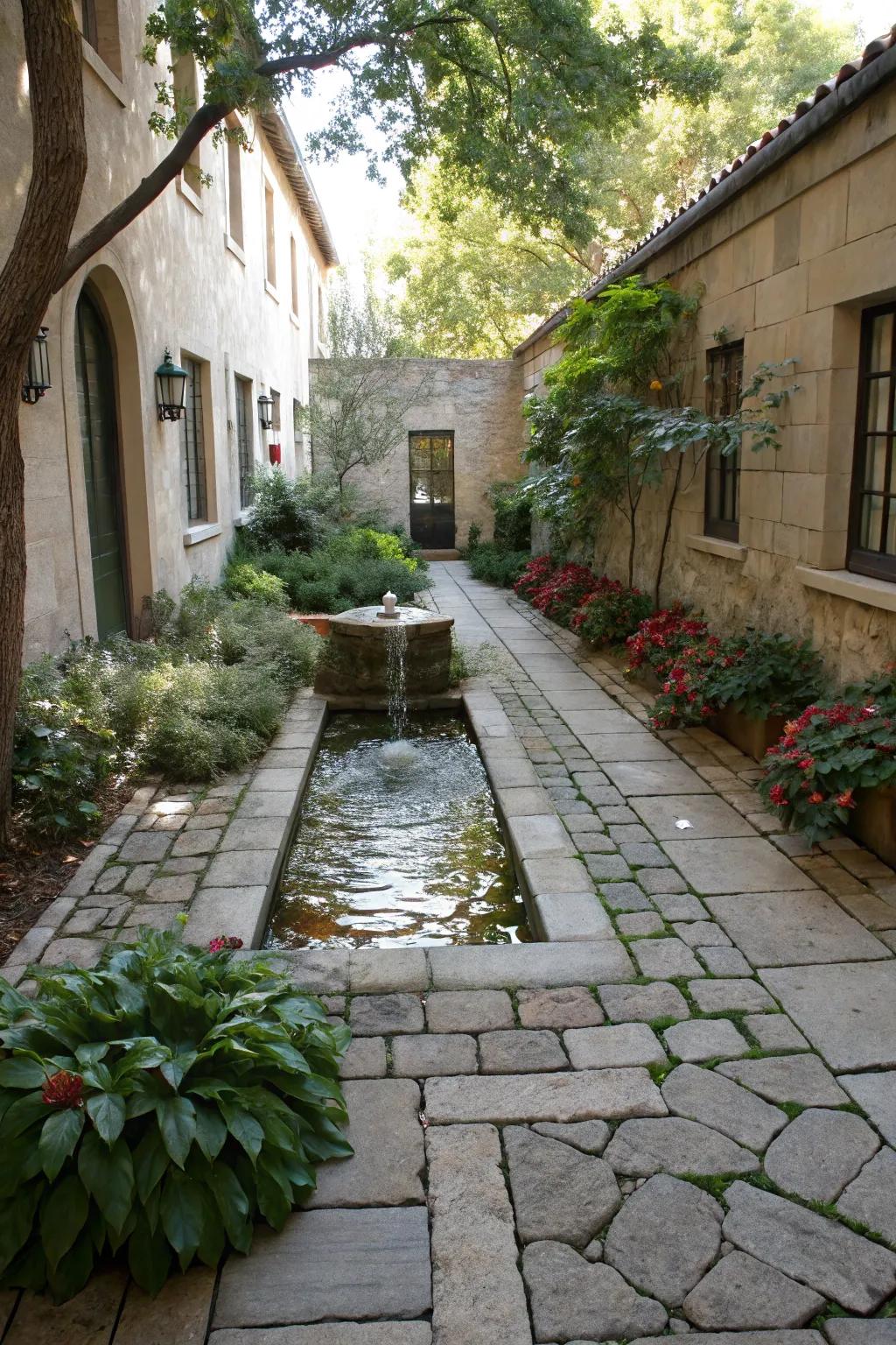 Add serenity to your courtyard with a fashionable water feature.