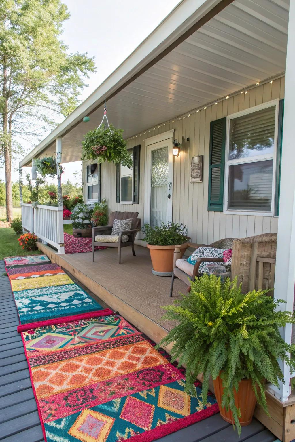 Exterior rugs infuse your porch with hue and ease.
