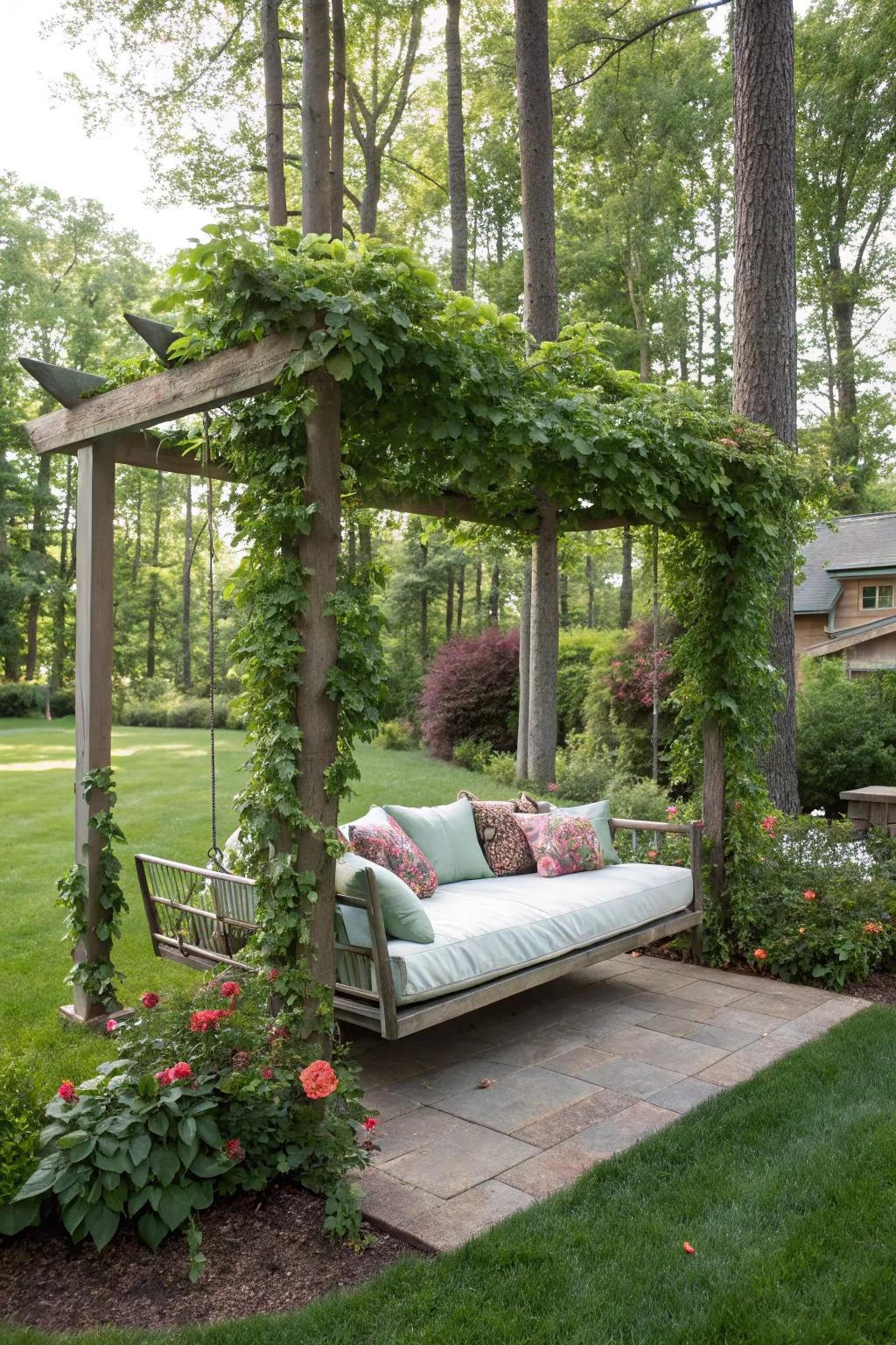 Swinging daybeds offer comfort and delight.