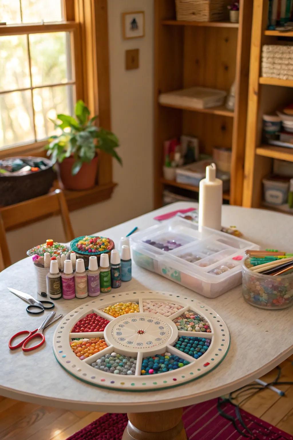 Easy access to a variety of small items is made possible by Lazy Susans.