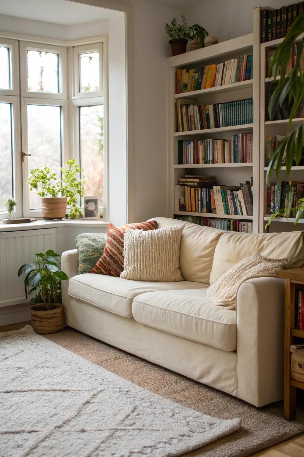 A cozy nook invites relaxation and peace.