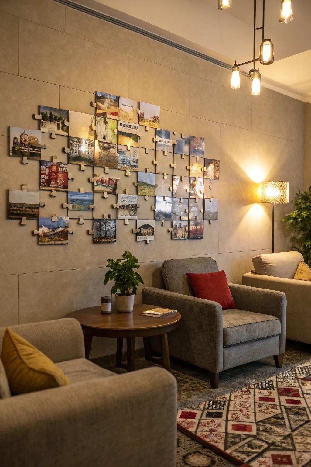Photo tile puzzles provide an interactive and artistic display.