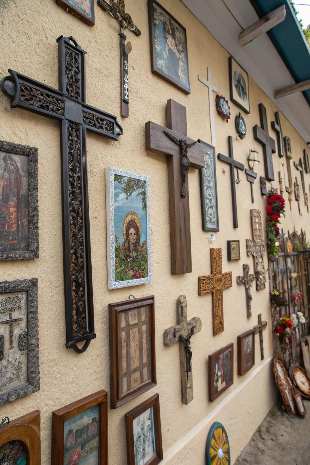 Artistic stratification of crosses alongside supplementary aesthetic components.