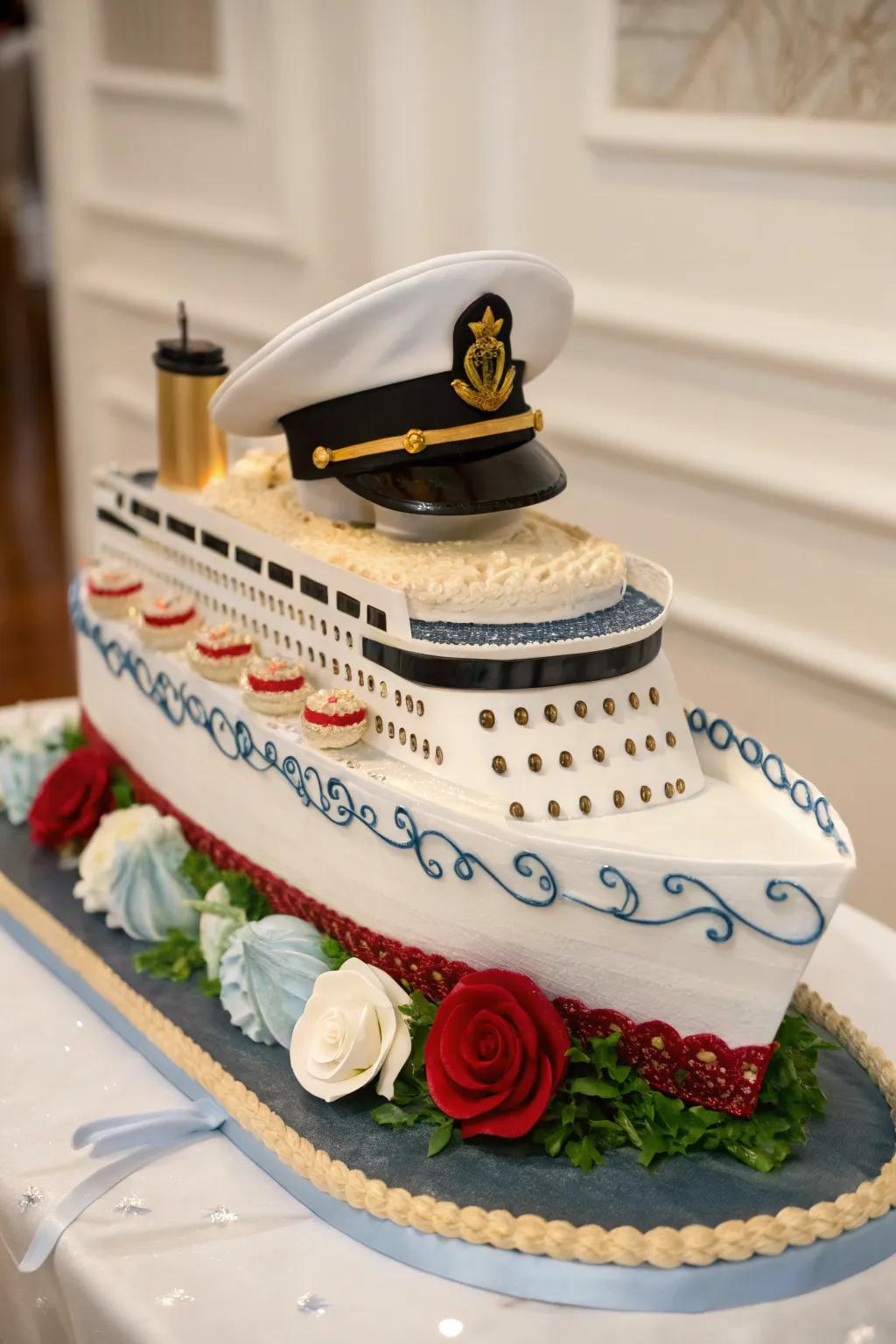 A consumable skipper's beret makes for a commanding cake decoration.