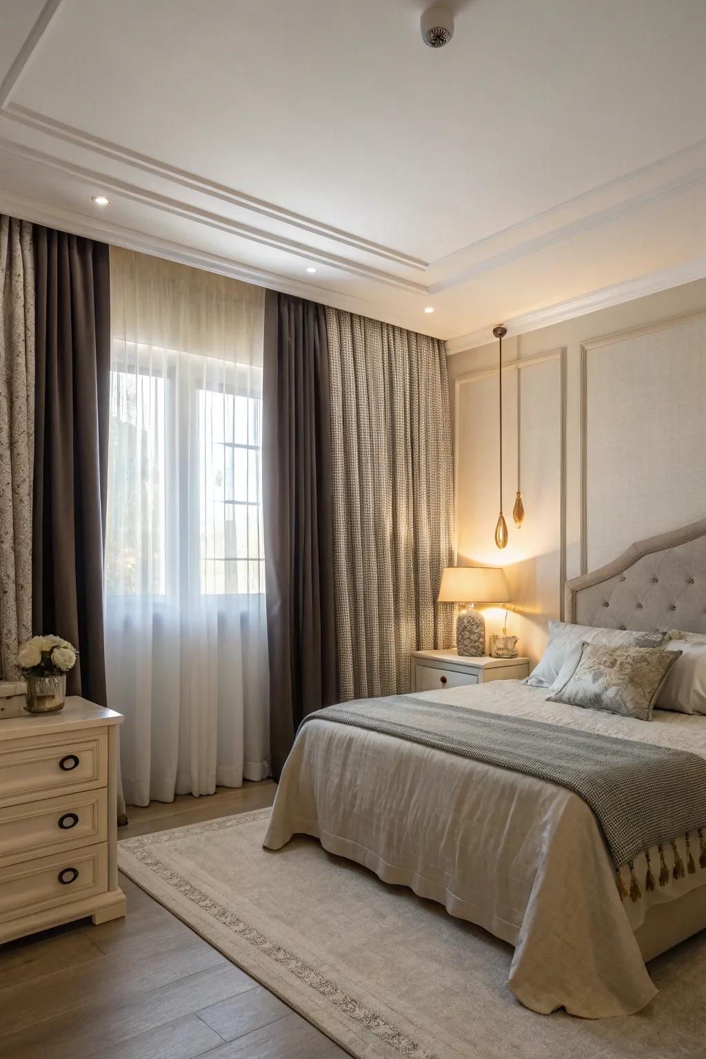 Blackout drapes ensure privacy and a striking contrast.