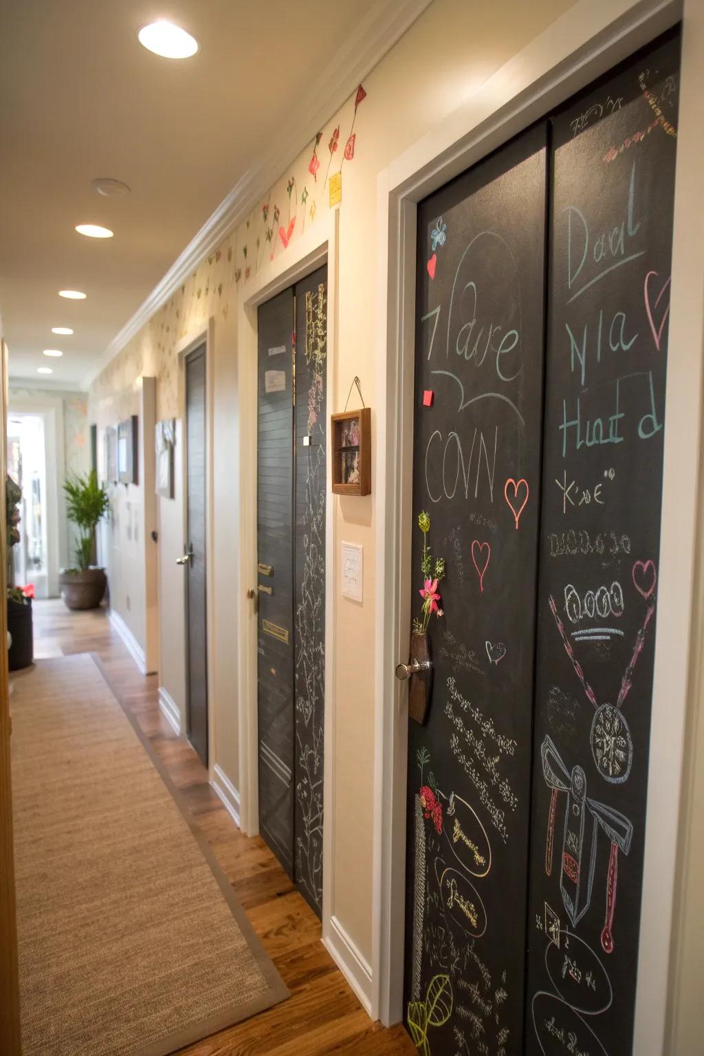 Interactive chalkboard portal sections tailored for personalized communications.
