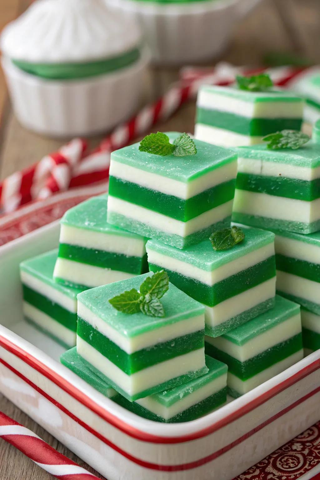 Refreshing layered mint candies that are a visual and taste delight.