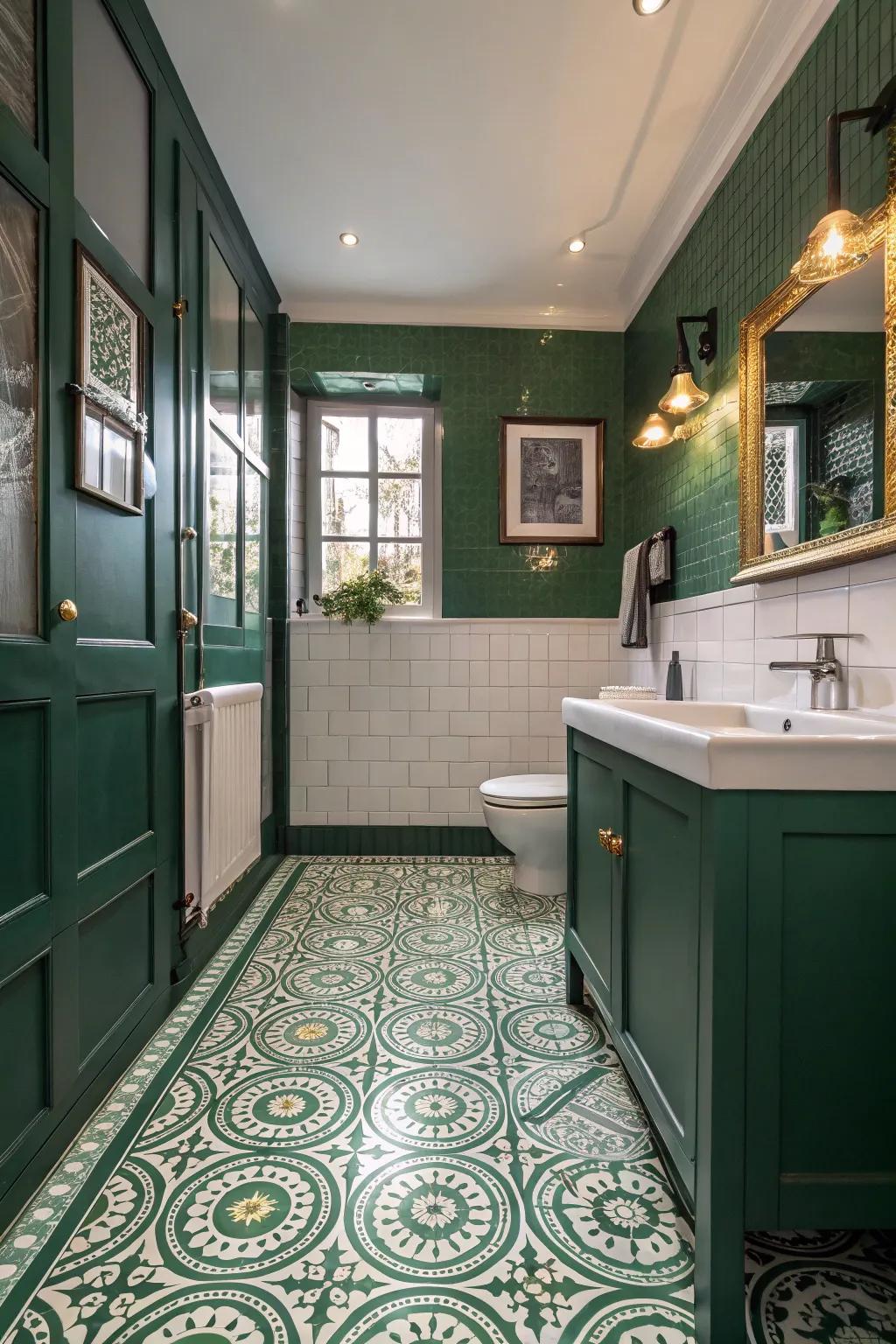 Green designed floor tiles bring visual interest.
