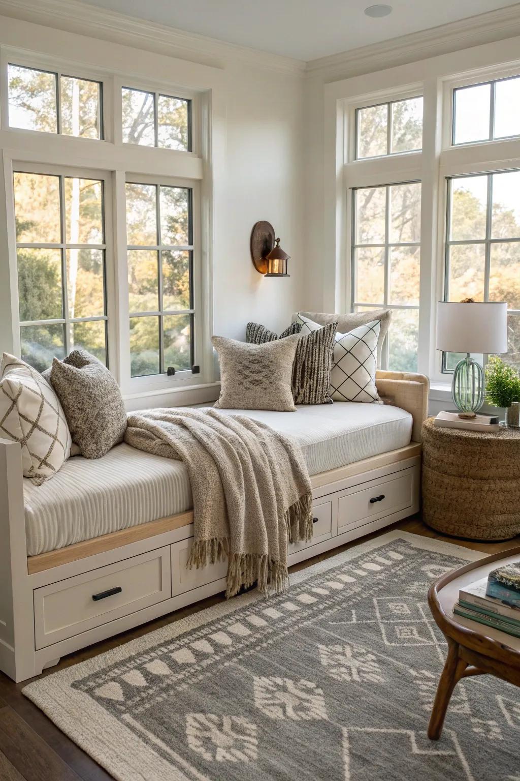 Integrated daybeds provide a seamless and opulent touch.