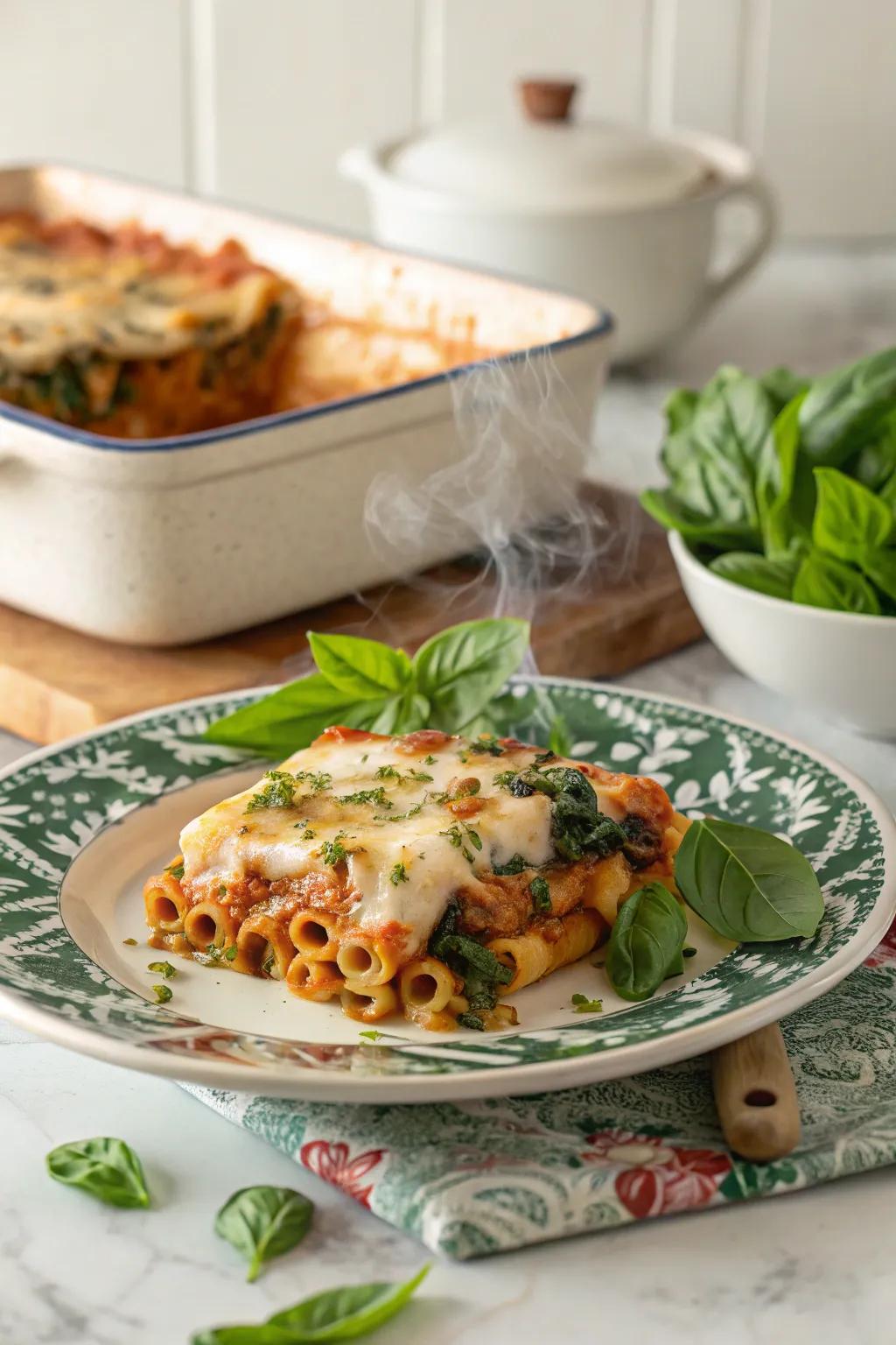 Baked ziti with greens, an easy and comforting meal for December.