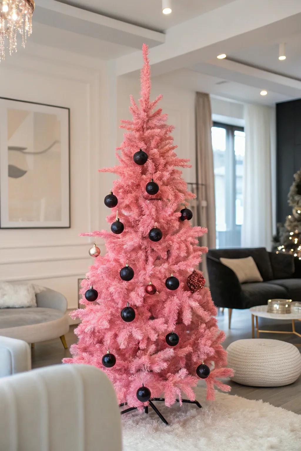 A chic tree with bold ebony accents.