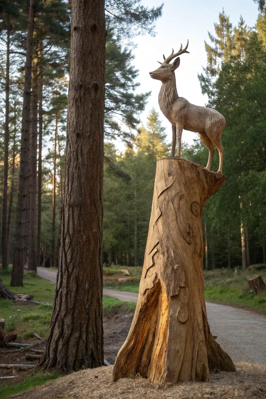 Showcase your creativity with a carved tree stump sculpture.