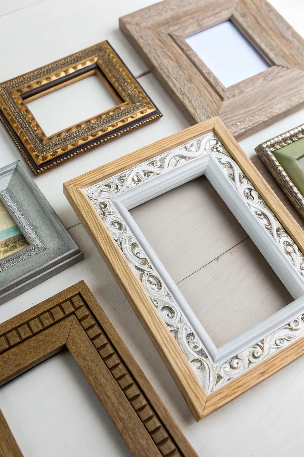 Mixing frame materials adds dynamic texture and interest.