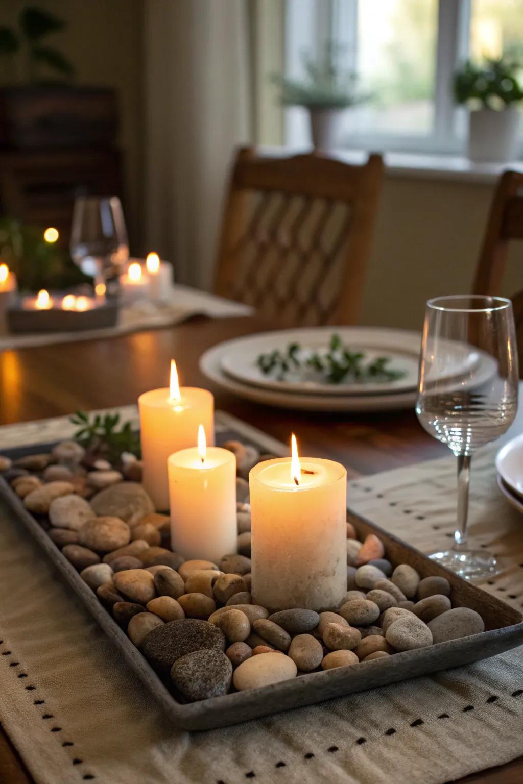 Elevate your light displays with an organic touch of river stones.