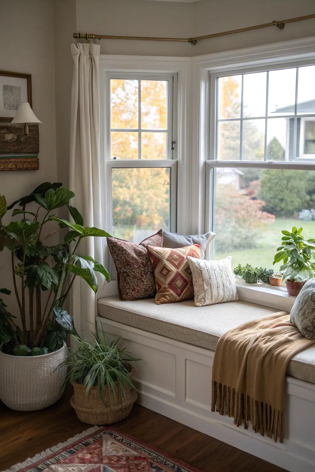 Design a cozy window spot for relaxation.