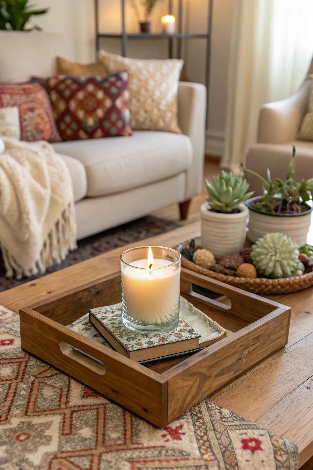 A perfumed vista with aromatic elements upon a serving board.