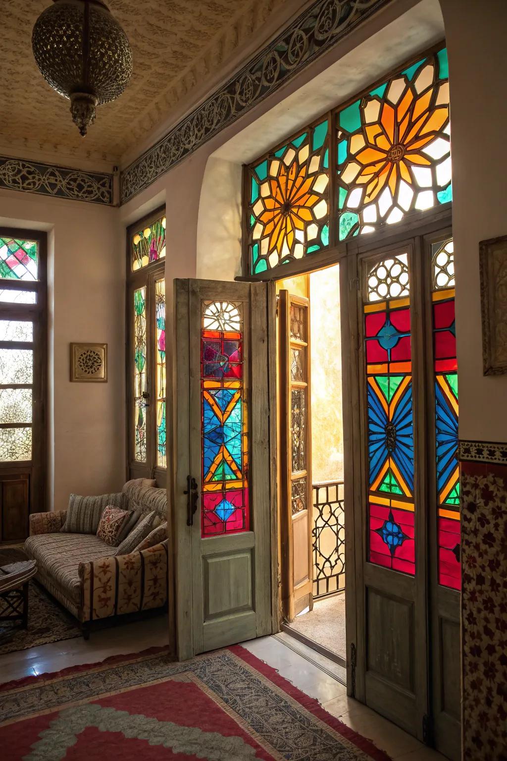 Colored glass panels introduce color and personality.