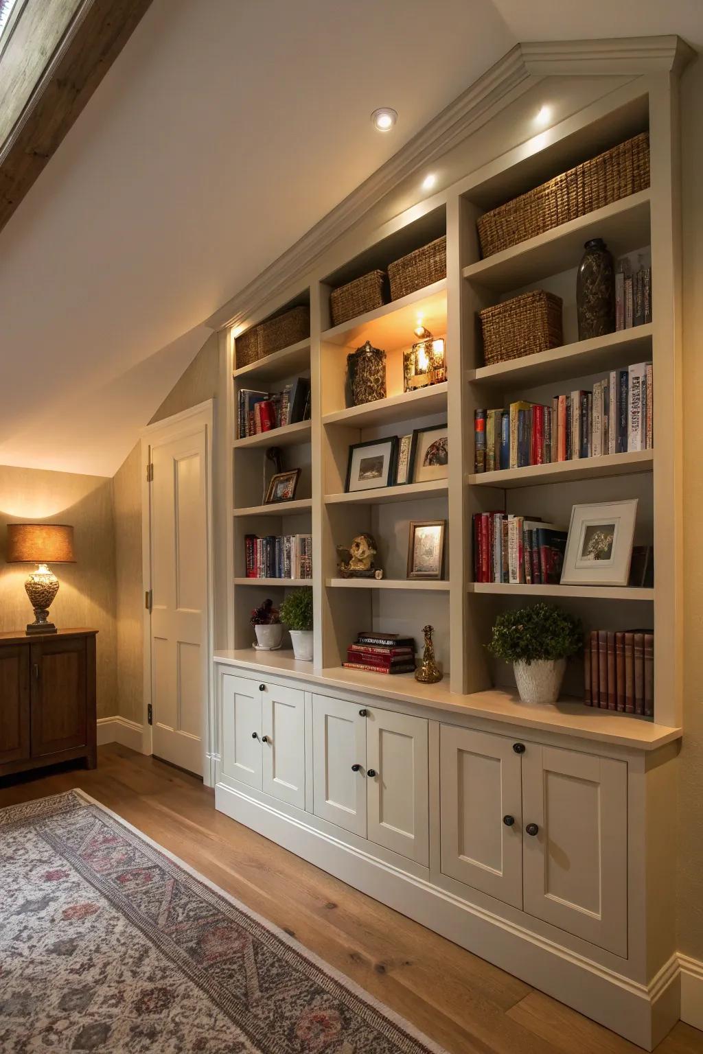 A den with useful integrated racks and hutches for chic stowage.