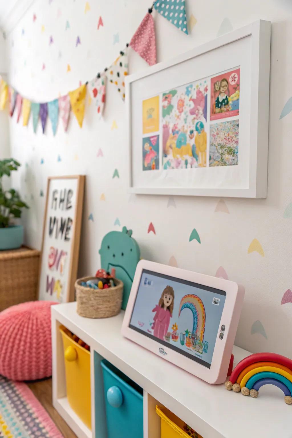 A digital display adds charm to a kids' room.