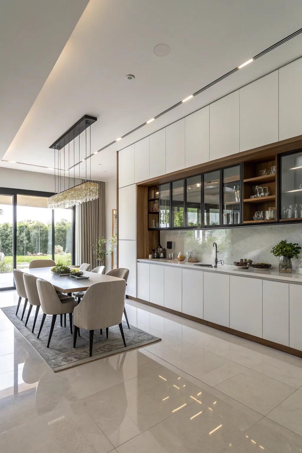 Elevated cabinets offer a modern look and create a spacious feel.