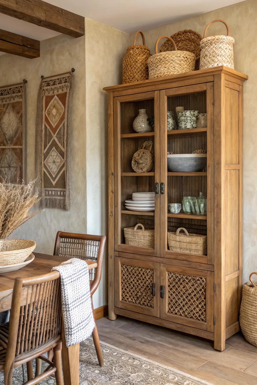 Introduce texture by using woven unit accents.