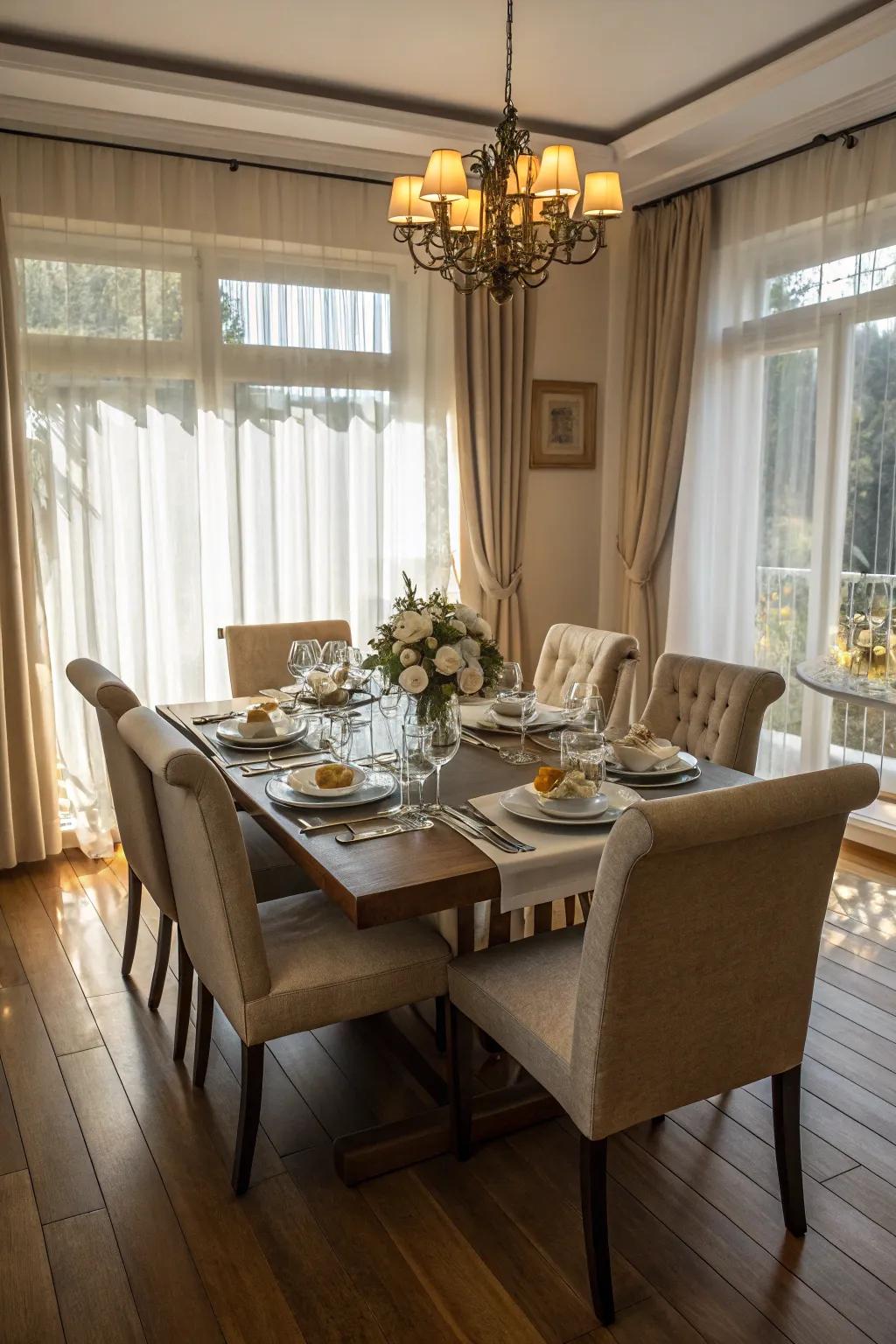 A four-sided table encourages conversation and intimacy in dining.
