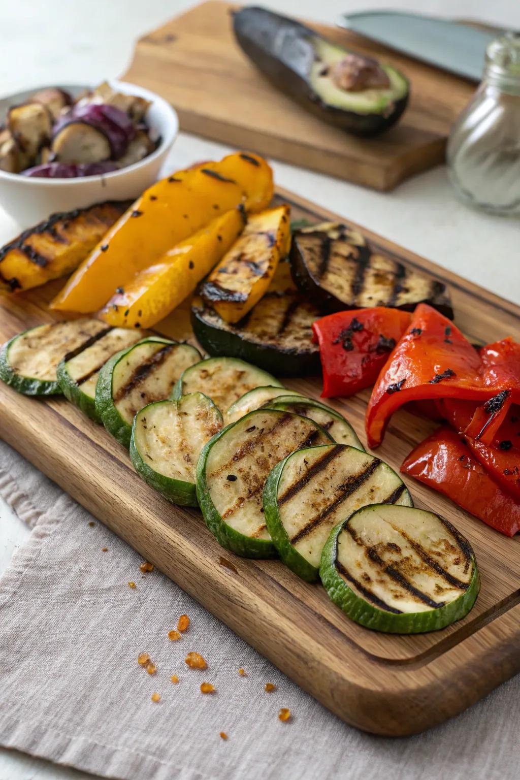Experience the flavors of a beautifully grilled vegetable platter.