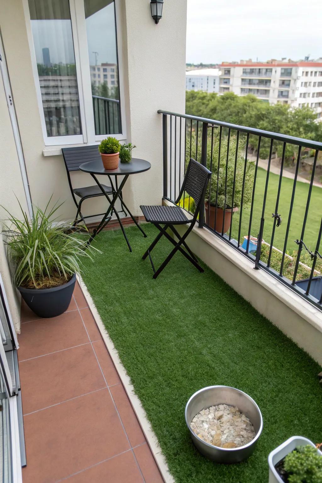 A dedicated relief area keeps balcony cleanliness in check.
