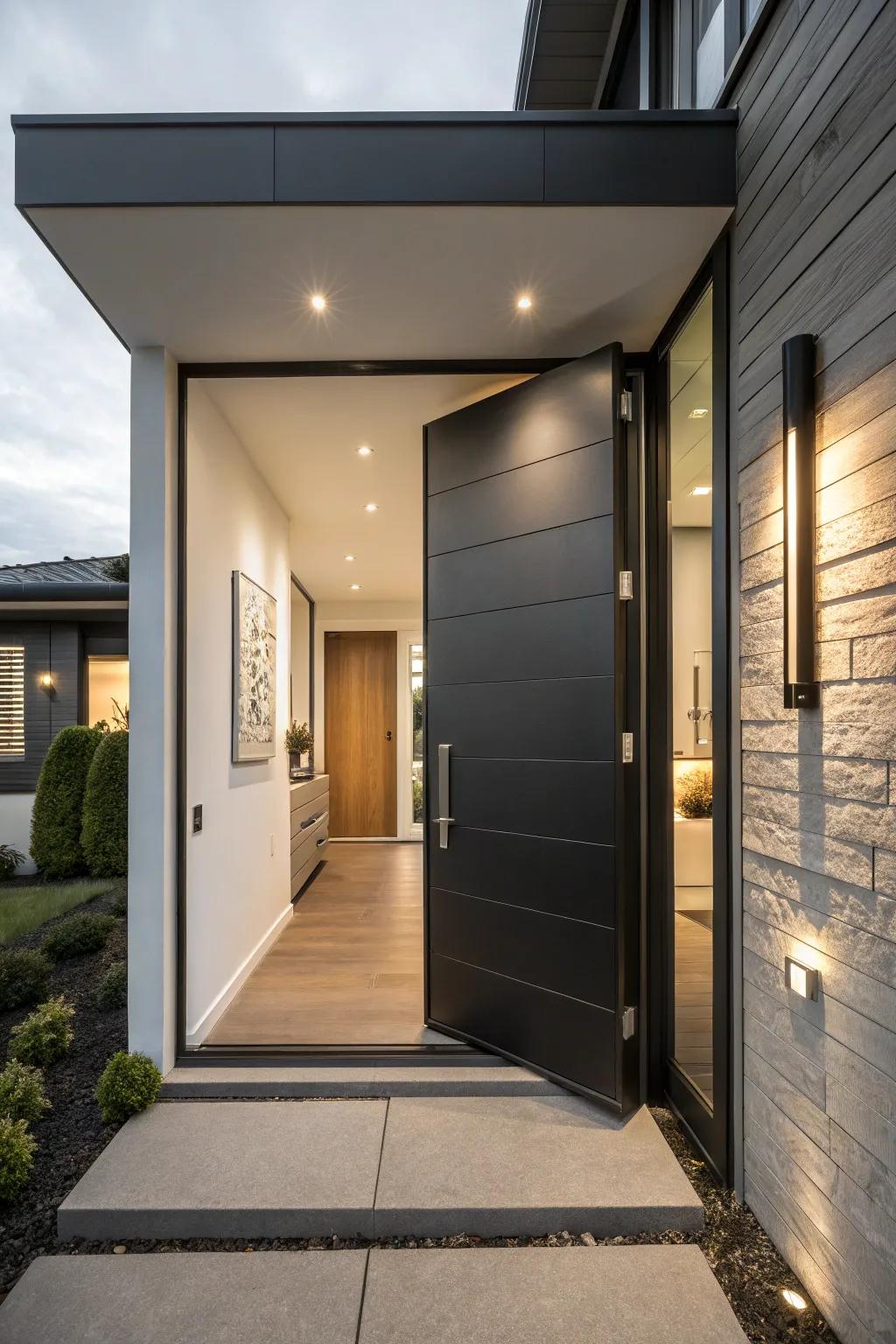 Pivot doors add a modern twist to limited spaces.