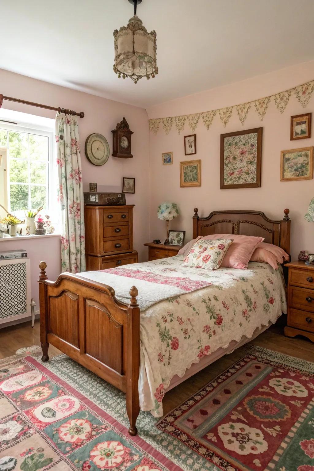 Vintage charm adds warmth and history to your bedroom.