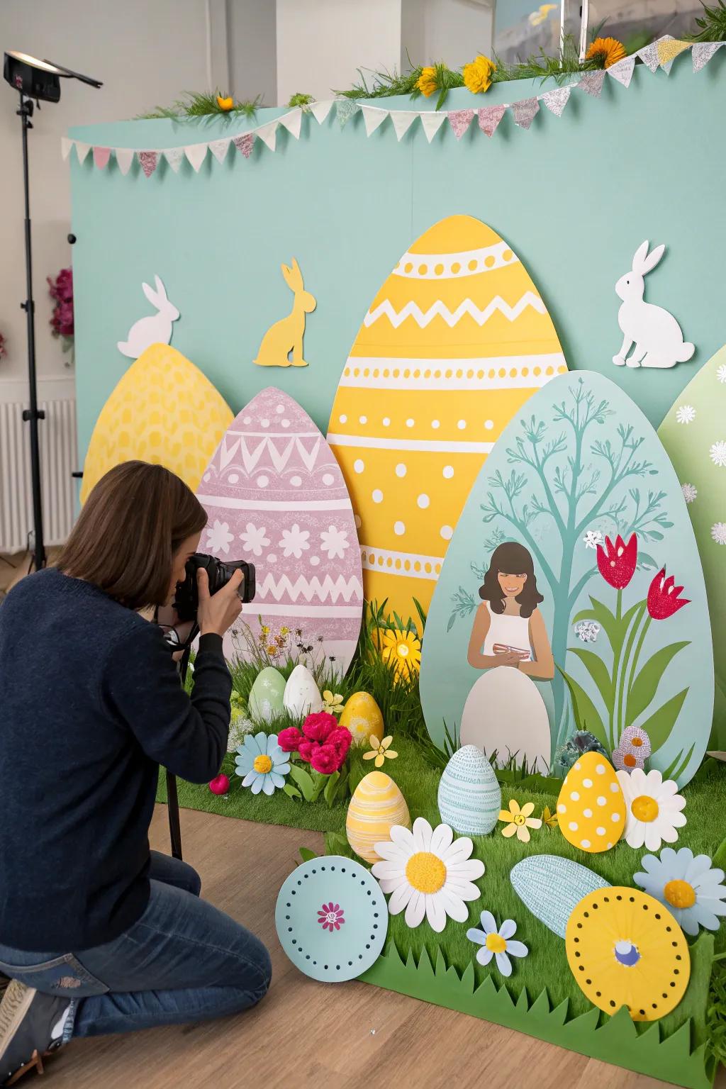 Hand-fashioned paper cutouts lend a personal and sentimental detail to this Easter backdrop.